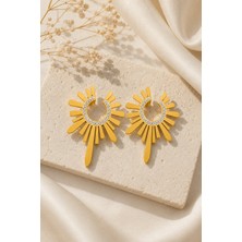 Serelya 316L Çelik Gold Renk Zirkon Taşlı Güneş Figürlü Küpe