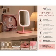 Alvina Aydınlatma LED Işıklı Dimmerli USB Şarjlı Dokunmatik Makyaj Aynası Pembe - 3 Renk Işık Modu 360 Döner Masaüstü Ayna Kare