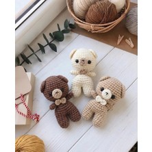 El Örgüsü Amigurumi (3'lü Ayıcık Anahtarlık Seti) Anahtarlık Aparatı Takılıp Gönderilir