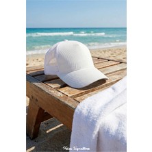 Kardelen Butik Denizli Fileli Spor Unisex Şapka ( Beyaz ) ( 5 Panel, Ön Orta Dikişsiz )