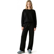Hiccup Kadınlar Modal Touch Basic Sweatshirt & Geniş Paça Pantolon Ikili Takım Siyah
