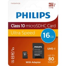 1001 Ultra Speed Microsdhc Card 16 GB + Sd Adaptörü Uhs-I U1, 80 Mb/sn'ye Kadar Okuma Hızı, A1 Hızl�