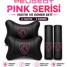 Brtshopping Peugeot Pink Serisi 2’li Boyun Yastığı + 2’li Emniyet Kemer Pedi Seti Siyah Pembe Nakışlı