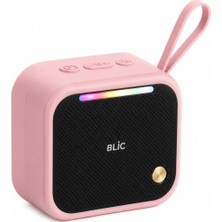 Blic Bls-87 Bluetooth 5.4 Taşınabilir Mini Hoparlör 6W Güçlü Ses LED Işıklı Askı Aparatlı Kablosuz Speaker Pembe