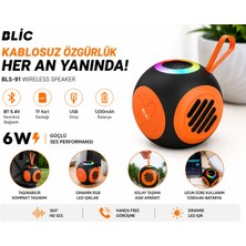 Blic Bls-91 6W Bluetooth Hoparlör, Rgb LED Işıklı, 1200MAH, USB & Tf Kart Destekli, Taşınabilir Siyah