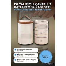 Techora Sale Isı Yalıtımlı Çantalı 3 Katlı Paslanmaz Çelik Yemek Kabı Seti 420-420-550 ml BX-313481