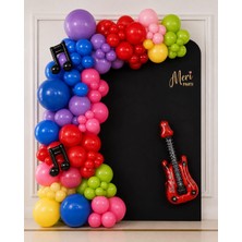 Meri Parti Manifest Balon Renkleri Konsept Renkli Müzik Temalı Balon Seti | 75 Adet Lateks Balon | Gitar & Nota Folyo Balon | Balon Zinciri ve Bandı