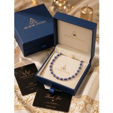 Alsem Store El Yapımı Mavi Cam Nazar Boncuklu Kolye , Gold Dorika Minimal Nazar Boncuğu
