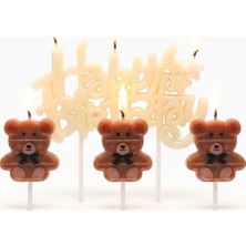 Partyplus Ayıcık Happy Birthday 4 Lü Mum Seti