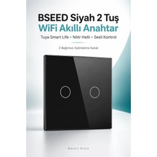 BSEED BSEED Siyah 2 Tuş WiFi Akıllı Dokunmatik Anahtar – Tuya Smart Life, Alexa Google, Nötr Hatlı