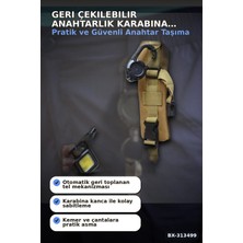 Ototechparca Geri Çekilebilir Çelik Halatlı Anahtarlık 68 cm - Karabina Kancalı Kemer Aksesuarı BX-313499