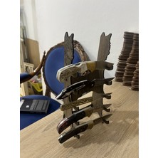 Vexlo Design Studio Kurt Silüetli Ahşap Çakı ve Bıçak Sergileme Standı - 5 Katlı Koleksiyon Standı