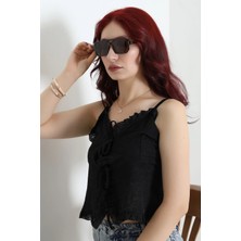 Clodi Unisex Siyah Retro Güneş Gözlüğü Çift Köprü Vintage Pilot Model