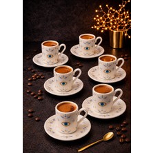 Yzhome 6 Kişilik 12 Parça Porselen Nazar Göz Kahve Fincan Takımı Seti 90ML