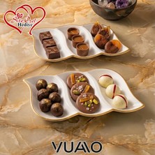 Vuao 2'li Gold Yaldızlı Porselen Bölmeli Sunum Tabağı Seti 3 Bölmeli Çerezlik Kahvaltılık Sosluk Mezelik Şık Ikramlık Tabak Lüks Mutfak Masası Sunumluk Çeyizlik Hediye
