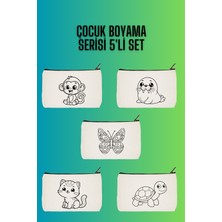 Designedfy Hayvanlar Kalemlik Boyama Çantası 5'li Set, Makyaj Çantası
