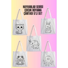 Belirtilmemiş Hayvanlar Boyama Bez Çanta 5'li Set, Ham Bez Çanta, Boyama Çantası