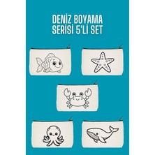 Designedfy Deniz Kalemlik Boyama Çantası 5'li Set, Makyaj Çantası