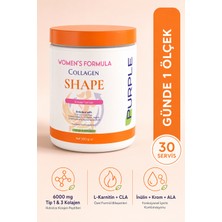 Purple Women's Formula Shape Collagen Tip 1-3 Hidrolize Kolajen 6000 mg – L-Karnitin, CLA, İnülin, Krom, ALA – Mango Ananas 330 g 30 Servis