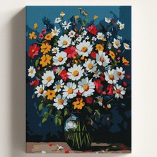 Happy Trend Sayılarla Boyama Tuval Hobi Seti Renkli Papatya Demeti Temalı Fırça ve Boya Dahil Set (Çıtalı) 40X50 cm Kendin Yap Sayılarla Tuval Boya Kiti (Kasnaklı)