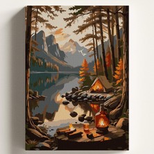 Happy Trend Sayılarla Boyama Tuval Hobi Seti Çadır Kamp Temalı Fırça ve Boya Dahil Set (Çıtalı) 40X50 cm Kendin Yap Sayılarla Tuval Boya Kiti (Kasnaklı)
