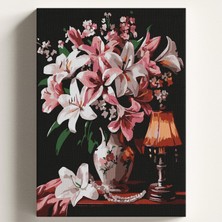 Happy Trend Sayılarla Boyama Tuval Hobi Seti Vazo ve Lamba Temalı Fırça ve Boya Dahil Set (Çıtalı) 40X50 cm Kendin Yap Sayılarla Tuval Boya Kiti (Kasnaklı)
