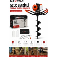 Maxstar Yüksek Performanslı 52CC Benzinli Toprak Burgu Makinesi 30CM Burgu | Fidan Dikme Çukur Açma Delme