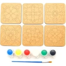 Happy Trend Ebrulisler Ahşap Boyama Mandala Temalı 6'lı Kare Bardak Altlığı Hobi Seti