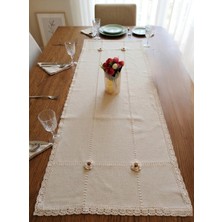 Denizli Hatırası El Işi 3 D Güllü ve Antika Işli Naturel Otantik Doğal Keten 30X100 cm Runner