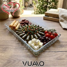 Vuao Dikdörtgen Cam Sunum Tabağı 26X15 cm Desenli Cam Tepsi Çerezlik Kahvaltılık Mezelik Sosluk Lüks Sunumluk Ikramlık Tabak Şeffaf Cam Servis Tabağı Çeyiz Hediyelik