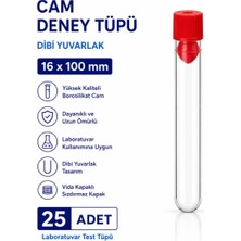 Labolist 16X100 mm Cam Deney Tüpü Dibi Yuvarlak Kapaklı 25 Adet Laboratuvar Test Tüpü