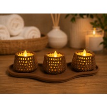 Bezos 3D Baskı Dekoratif Mumluk Seti - Desenli Tealight ve Masaüstü Aydınlatma Objesi-Kahverengi