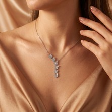 Stainless Steel 316L Çelik Gümüş Renk Beyaz Zirkon Taşlı Sıralı Kelebek Kolye