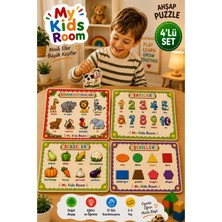 My Kids Room 4'lü Ahşap Puzzle Seti Eğitici Öğretici Bul Tak Yapboz Orman Hayvanları Sayılar Sebzeler Şekiller