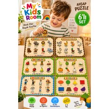 My Kids Room 6’lı Ahşap Eğitici Puzzle Seti 2-5 Yaş Çocuk Bul Tak Yapboz Orman Hayvanları Meyveler Sebzeler Meslekler Şekiller