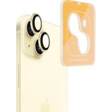 Piili iPhone 15 / 15 Plus Hd Kamera Lens Koruyucu - Sarı Çerçeveli
