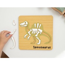 IdeaFabric Ahşap Dinozor Fosil Iskelet Puzzle Montessori Paleontolog Eğitici Oyuncak Isimli Dinozor Tahtası