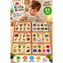 My Kids Room 6'lı Ahşap Puzzle Seti Eğitici Öğretici Bul Tak Yapboz Orman Hayvanları Taşıtlar Müzik Aletleri Sebzeler Şekiller