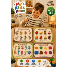 My Kids Room 4'lü Ahşap Puzzle Seti Eğitici Öğretici Bul Tak Yapboz Çiftlik Hayvanları Meyveler Sayılar Şekiller