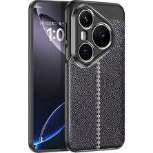 Caseonn Huawei Pura 80 Pro Kılıf Lüks Dikiş Detaylı Deri Görünümlü Kapak Siyah