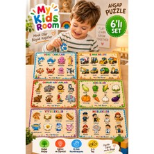 My Kids Room 6'lı Ahşap Puzzle Seti Eğitici Öğretici Bul Tak Yapboz Deniz Canlıları Iş Makineleri Orman Hayvanları Sebzeler Yiyecekler Meslekler
