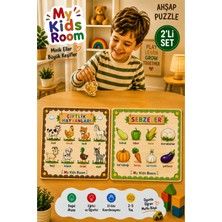 My Kids Room 2'li Ahşap Puzzle Seti Eğitici Öğretici Bul Tak Yapboz Çiftlik Hayvanları ve Sebzeler