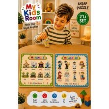My Kids Room 2'li Ahşap Puzzle Seti Eğitici Öğretici Bul Tak Yapboz Mekanlar ve Meslekler