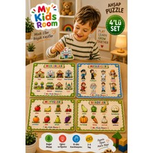 My Kids Room 4'lü Ahşap Puzzle Seti Eğitici Öğretici Bul Tak Yapboz Mekanlar Meslekler Meyveler Sebzeler