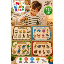 My Kids Room 4'lü Ahşap Puzzle Seti Eğitici Öğretici Bul Tak Yapboz Çiftlik Hayvanları Deniz Canlıları Dinozorlar Orman Hayvanları