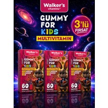 Walkers Vitamins Walker's Vitamins Kids Multivitamin Gummy 3lü Paket Sitikolin Lutein Çinko C Vitamini, Bağışıklık, Göz,odaklanma , Boy Uzaması
