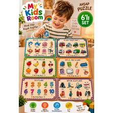 My Kids Room 6'lı Ahşap Puzzle Seti Eğitici Öğretici Bul Tak Yapboz Deniz Canlıları Kara Taşıtları Meyveler Okul Eşyaları Sayılar Spor Aletleri