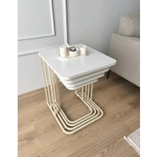 Eryalux Home 4'lü Tekerli Krem-Beyaz Zigon Sehpa