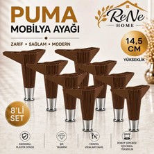 Rene Home 14,5 cm Puma Mobilya Ayağı (8 Adet Ceviz-Krom) Robot Süpürge Uyumlu Baza,koltuk,tv Ünitesi,mobilya ,dolap Ayağı