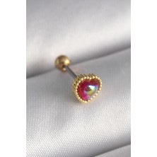 316L Çelik Gold Renk Kırmızı Mineli Kalp Tragus Piercing 5886 - HBSBRD7121-2884
